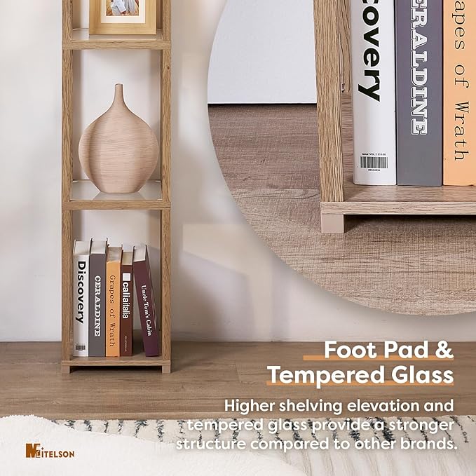 Floor Lamp with Shelves, Modern Shelf Lamps with LED Bulb, Corner Lamps with Glass Shelves, Display Shelf with Light, Standing Lamp for Living Room, Bedroom, Office-Rustic Wood