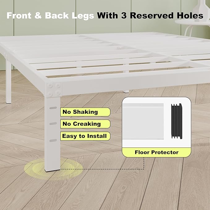 12 Inch Bed Frame Queen Size, Heavy Duty Steel Queen Bed Frame No Box Spring Needed, Mattress Foundation, Easy Assembly, Noise-Free,White