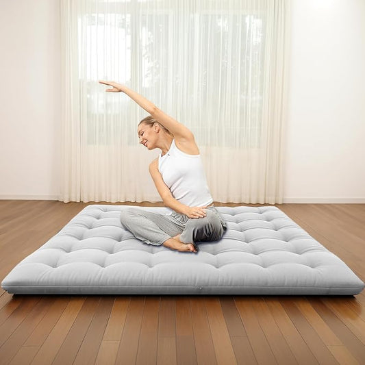 Syrinx Japanese Floor Futon Mattress, Foldable Tatami Sleeping Pad for Adults & Kids, Roll-Up Floor Bed or Bench Cushion