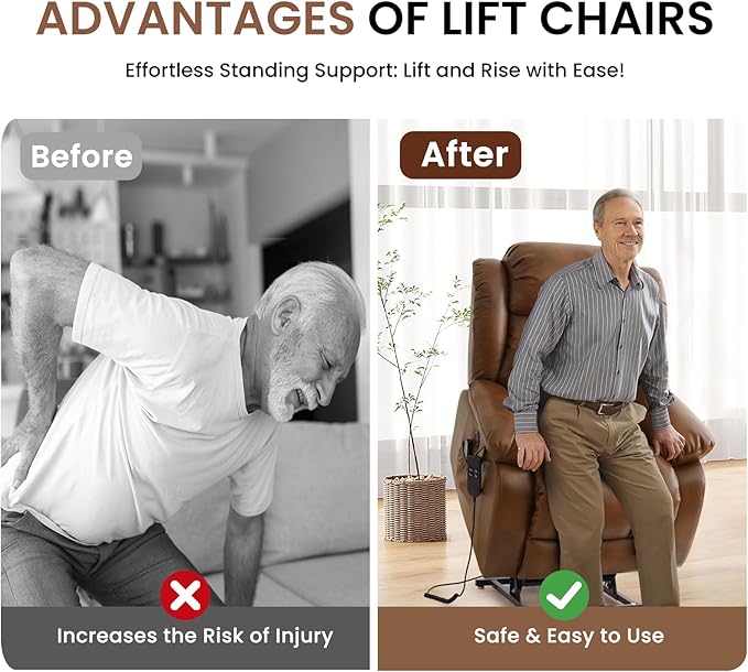 TEKAMON Power Lift Recliner Chair for Elderly with Heat & Massage, Dual Motor Breathable Leather Recliner, Lay Flat Sleeping Chairs with Infinite Position, RemoteControl & USB Ports(Ochre)