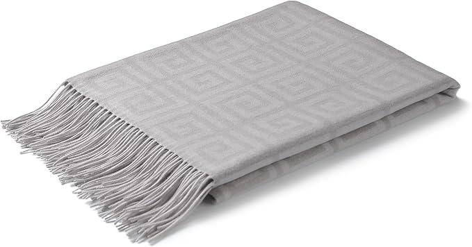 CUDDLE DREAMS Premium Cashmere Throw Blanket with Fringe, Luxuriously Soft (Greek Key)