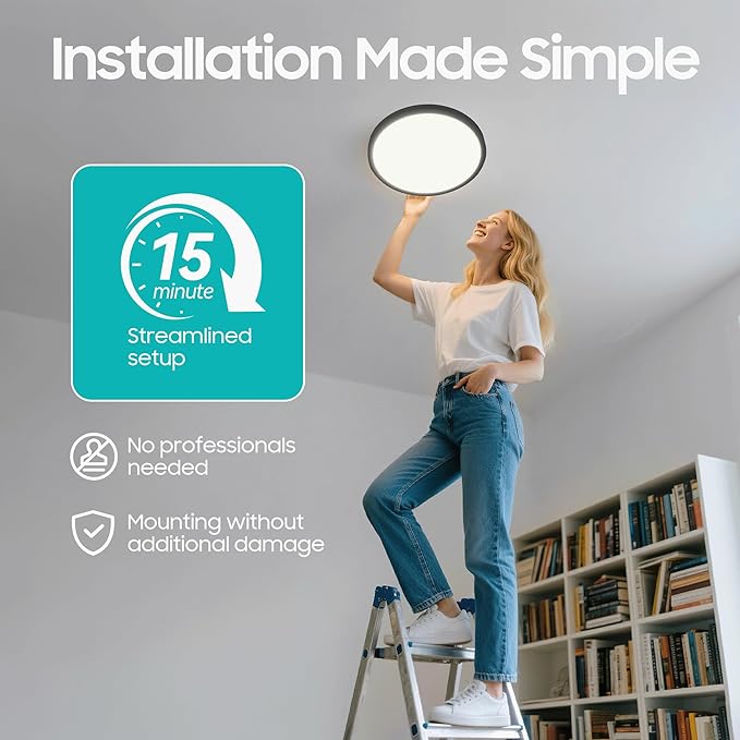 6 Pack 15.8 Inch LED Flush Mount Ceiling Light, 32W 3520LM 5 CCT Selectable (2700K-6500K), Dimmable Ultra-Thin Round Fixture for Kitchen Bedroom Laundry Hallway, Black