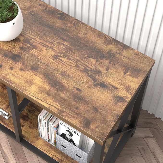 EXCEFUR 55 Inch TV Stand for Televisions up to 65 Inch, Modern Entertainment Center with Storage Shelves, Industrial Media TV Console for Living Room, Bedroom, Rustic Brown