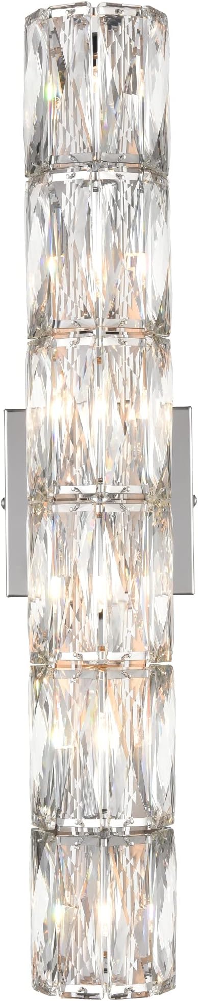 SAMTEEN Chrome Crystal Wall Sconce Contemporary 6-Light Crystal Sconces Wall Lighting Modern Nickel Wall Sconce Clear Glass Wall Light Fixture for Bathroom Living Room Bedroom Hallway