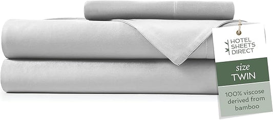 Hotel Sheets Direct 3 Piece Bed Sheet Set Twin Size, 100% Viscose Derived from Bamboo Sheets Set with 1 Pillowcase, Cooling & Breathable Luxury Bedding, Moisture-Wicking & Silky Soft Texture, Gray
