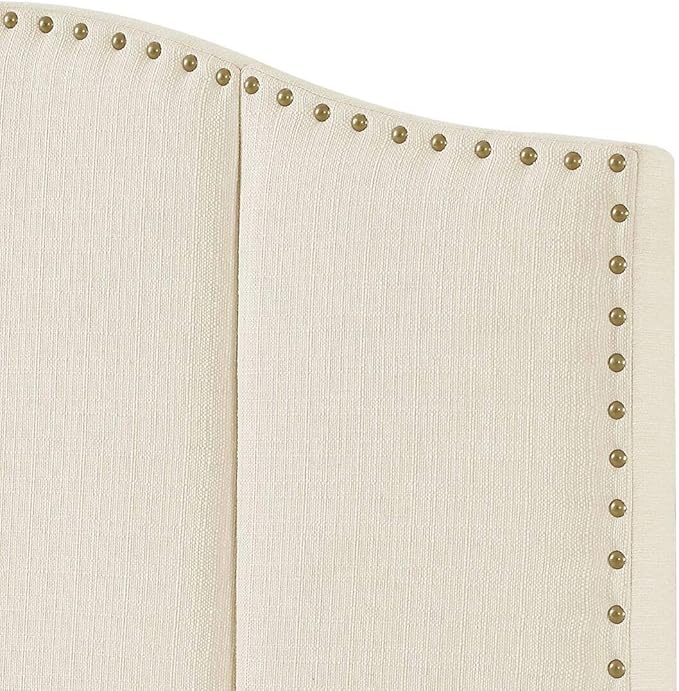 24KF Middle Century Linen Upholstered Tufted King Size Headboard with Antique Brass Nail Heads Trim King/California King headboard-Ivory