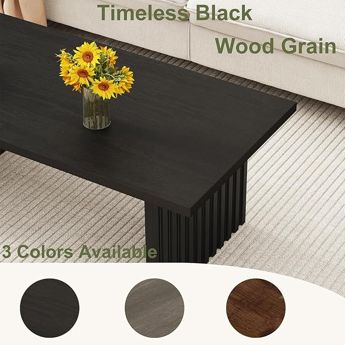 BON AUGURE Black Coffee Table, Modern Coffee Tables for Living Room, Wooden Center Table, Living Room Tables for Home, Office (Black Oak, 43Inch)