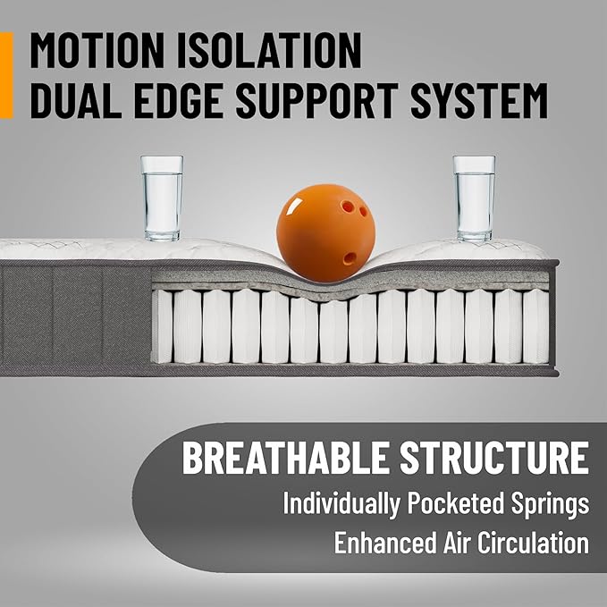 Ottomanson Twin XL 9" Hybrid Mattress - Rock Hard Feel - Made in USA - Individually Pocketed Coils & CertiPUR-US Foam - Fiberglass-Free - Bed in a Box