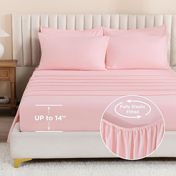 Litanika Queen Comforter Set Pink - 7 Pieces Bed in a Bag Queen Bedding Comforter Sets, Solid Lightweight Bed Set with Comforter, Sheets, Pillowcases & Shams