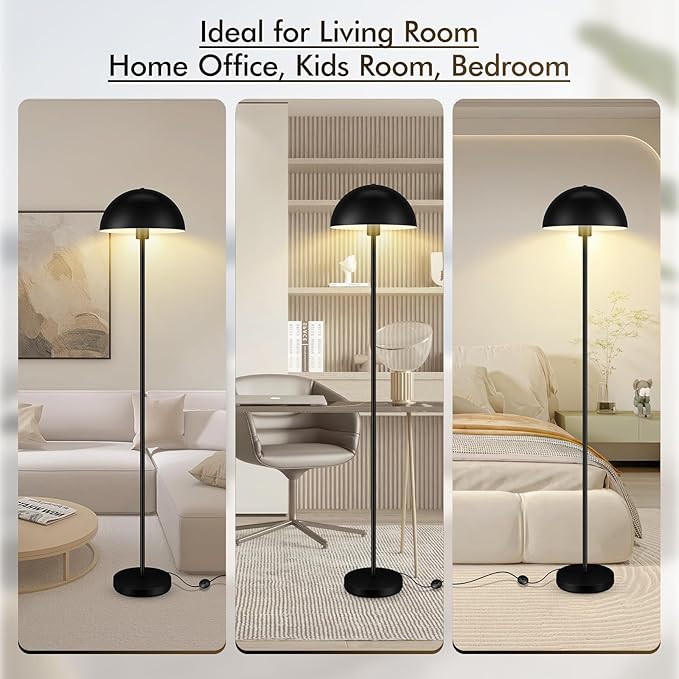 Floor Lamp, Industrial Black Floor Lamps for Living Room, 65.6in Standing Lamp, Retro Mushroom Dome Shade, Whole Metal, E26 Socket, Mid Century Modern Floor Lamp for Bedroom/Office,No Bulb