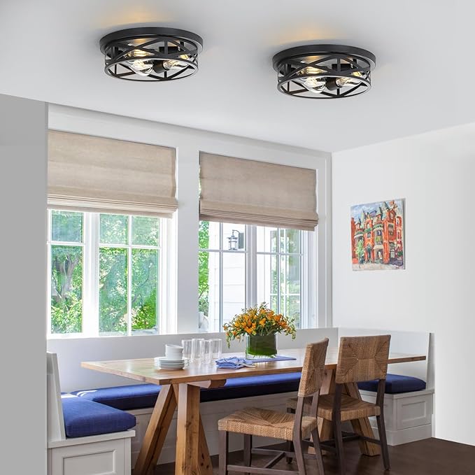 13 inch Black Flush Mount Ceiling Light Fixtures,3-Light Modern Hallway Light Fixtures Ceiling, Black Light Fixture Ceiling Mount for Farmhouse,Kitchen, Bedroom 2 Pack