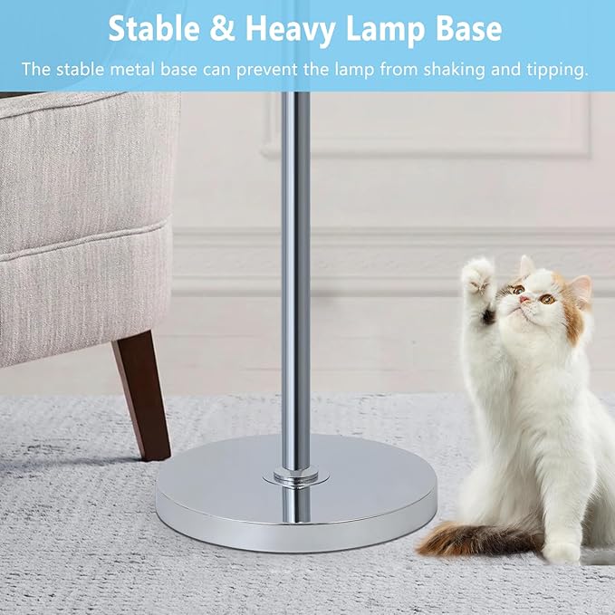 Modern Crystal Floor Lamp for Living Room, 3 Lights Dimmable Standing Lamp, Industrial Silver Tree Lamp with Crystal Shade, Dimmer Switch, 65" Tall Corner Lamp for Bedroom Reading, Chrome