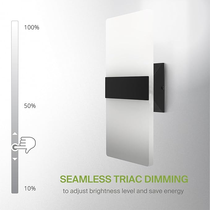 ASD 14 Inch LED Indoor Wall Sconce - Modern Interior 24W 120V 2700K-5000K Adjustable Dimmable Wall Mounted Light Fixtures, Acrylic Glass Wall Lights for Stairway, Hallway - ETL, Matte Black 2 Pack