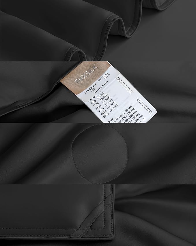 THXSILK Silk Blanket, 100% Mulberry Silk Cooling Throw, Soft and Lightweight Blanket for Bedroom, Sofa, Travel, All-Season (Black, King)