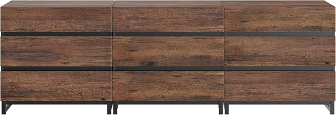 Wampat Modern TV Stand for 100 inch TVs, Entertainment Center Console with 9 Drawers and Metal Base, Living Room, Bedroom, Brown
