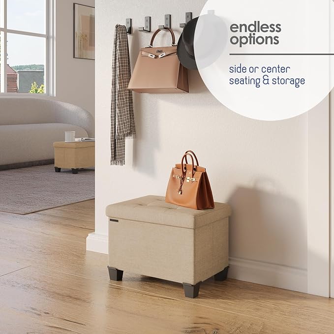 STORAGEBUD Storage Ottoman Cube with Small Bin, 16-in Square Ottoman with Storage for Living Room and Bedroom, Small Ottomans Foot Rest, Fabric Foot Stools Ottomans Max 330lbs, Taupe