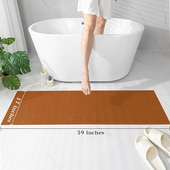 chakme Bathroom Rugs Mat 59x17, Ultra Thin Bath Rug Non Slip Runner Quick Dry Absorbent Bath Mat for Bathroom, (Orange, 59"x17")