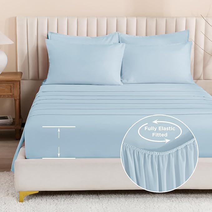 Litanika Comforter Full Size Set Light Blue - 7 Pieces Bed in a Bag Full Bedding Comforter Sets, Plain Lightweight Bed Set with Comforter, Sheets, Pillowcases & Shams