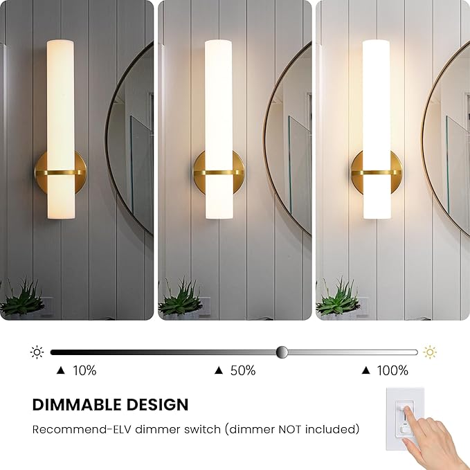 Wall Sconces - 15 inch Gold Wall Sconces Set of Two Modern Bathroom Sconce 15W Dimmable LED Wall Sconce Light with Acrylic Lampshade, Bathroom Vanity Light for Mirror Living Room Hallway 3000K