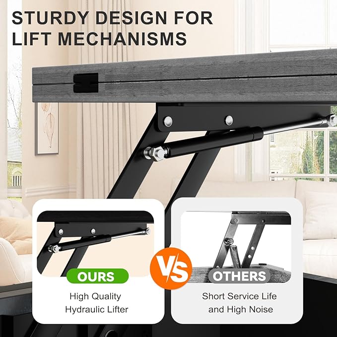 Lift Top Coffee Table with Storage and Sliding Door, 4 in 1 Multi-Function Convertible Tea Table with Hidden Compartment, Farmhouse Center Table with Wood Lift Tabletop for Living Room, Grey