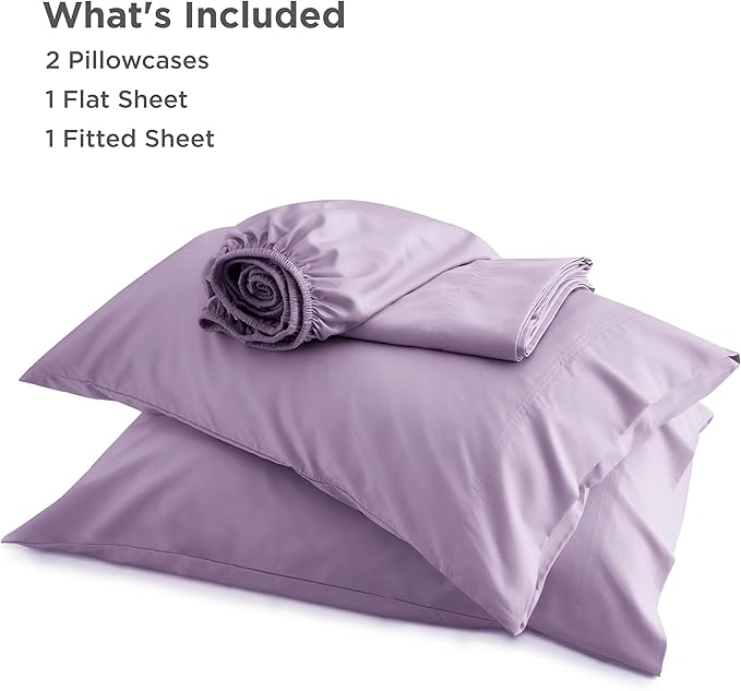 Bedsure Queen Sheet Set, Rayon Derived from Bamboo, Cooling Sheets, Breathable & Soft, Deep Pocket Up to 16 Inches, Hotel Luxury Silky Bedding for Hot Sleepers, Lilac