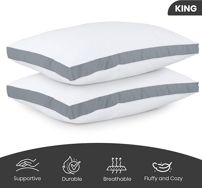 Utopia Bedding Bed Pillows for Sleeping King Size (Grey), Set of 2, Cooling Hotel Quality, Gusseted Pillow for Back, Stomach or Side Sleepers