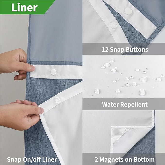 Stall No Hooks Needed Linen Textured Shower Curtain with Snap-in Fabric Liner Set,Hotel Luxury Decor Farmhouse Shower Curtains for Bathroom,Waterproof & Washable,54Wx80H,Blue Grey