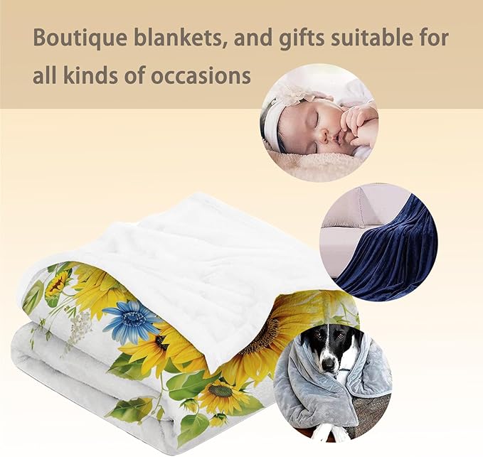 Sunflower Blanket - Ultra Soft, Fluffy, Lightweight Flannel Throw Blankets for Couch, Bed, Travel, Outdoor - Cozy, Fuzzy Home Decor, for Adults Kids Women Girls, All Season 80×60 in