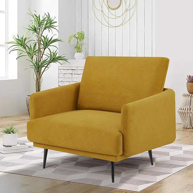 Oversized Accent Chair for Living Room Chairs Reading Arm Chair Comfy Modern Single Sofa Side Chairs with Metal Legs & Soft Cushion for Bedroom, Balcony,Waiting Room (Amber Yellow-1pcs)