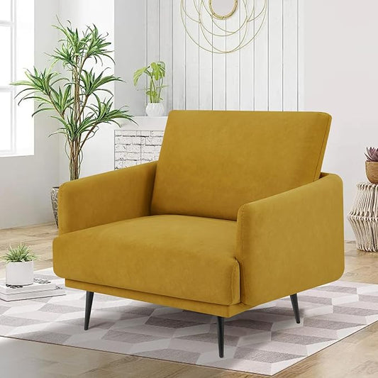Oversized Accent Chair for Living Room Chairs Reading Arm Chair Comfy Modern Single Sofa Side Chairs with Metal Legs & Soft Cushion for Bedroom, Balcony,Waiting Room (Amber Yellow-1pcs)