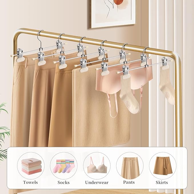 14Inch Pants Hangers with Wide Clips 50 Pack Adjustable Skirt Hangers for Women Non-Slip Clothes Hanger for Pants Heavy Duty Space Saving Trousers Hanger for Jeans,Shorts Ivory