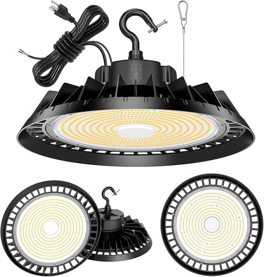 LED High Bay Lights, Super Bright 240W UFO High Bay LED Shop Lights, 36000LM 5000K, 0-10V Dimmable, 5' Cable Plug, IP65 Waterproof, ETL Listed Plug & Play Lighting High Bay for Gym Factory Warehouse
