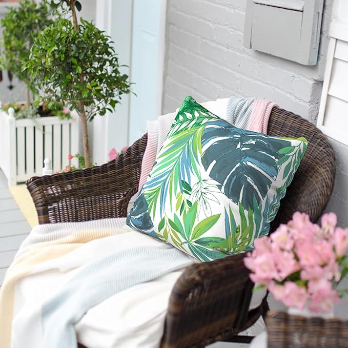 Outdoor Throw Pillow Covers 18”x18”, Decorative Pillow Covers for Patio Furniture, Modern Cushion Cases for Garden Couch Home Sofa Bed Office Chair, Pack of 2, Islamorada Blue Green