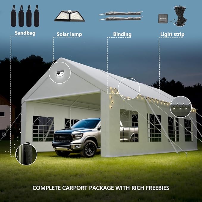 Carports 10X30 Heavy Duty,Car Ports with 180G Removable Side Walls,Carport Canopy,Car Shelter All Weather,Portable Car Port Garage,White