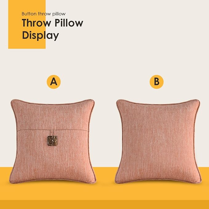 Outdoor Decorative Pillows with Coconut Button Pack of 4, 18" x 18" Outdoor Pillow Set for Couch Bed Throw Patio Sofa, Light Lotus Red