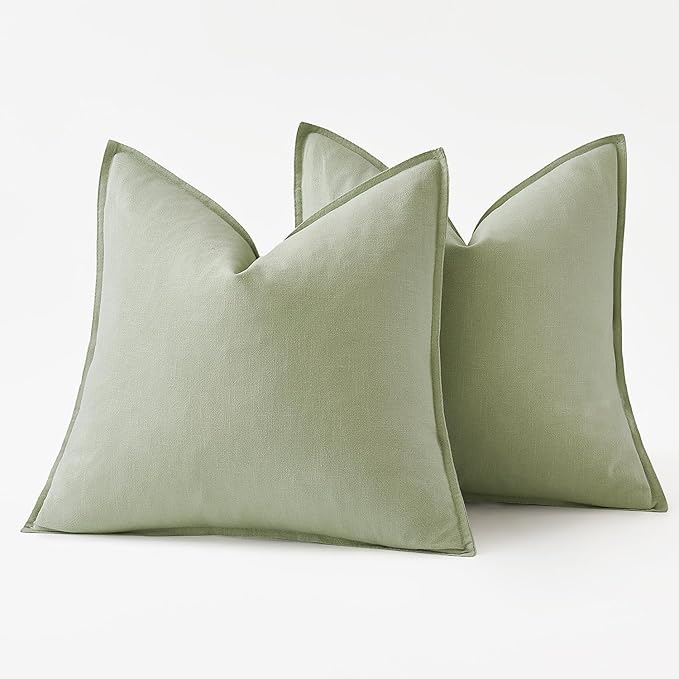 MIULEE Decorative Linen Euro Sham Pillow Covers 24x24 Light Green Boho Farmhouse Neutral Couch Throw Pillows for Bed Pack of 2 Accent Modern Pillowcase Summer Sofa Livingroom Home Decor