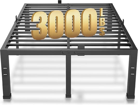 MAF 18 Inch Full Size Bed Frame No Box Spring Needed, Full Bed Frame Metal Heavy Duty Metal Platform Bed Frames Black Steel Slats Support Under-Bed Storage Space