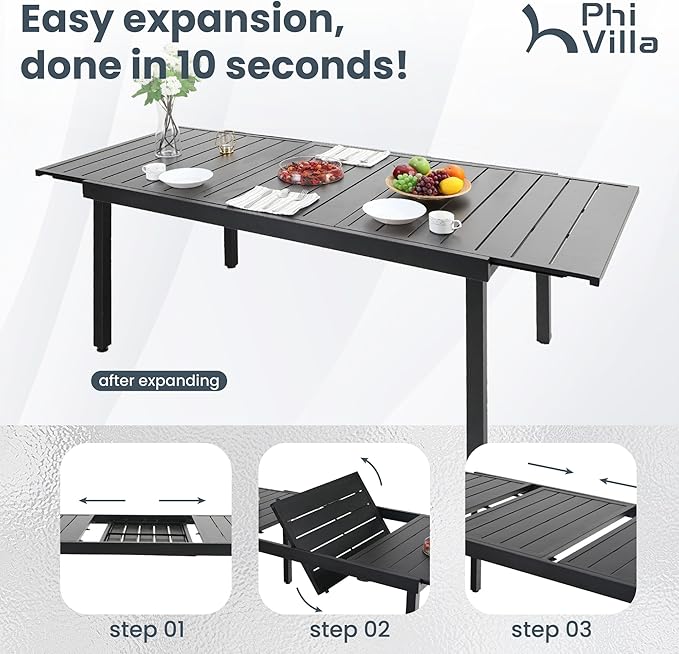 PHI VILLA Patio Dining Set 7 Piece for All Weather, Outdoor Table & Chairs Set for 6 with Swivel Patio Dining Chairs and 1 Extendable Large Patio Table for 6-8 Person