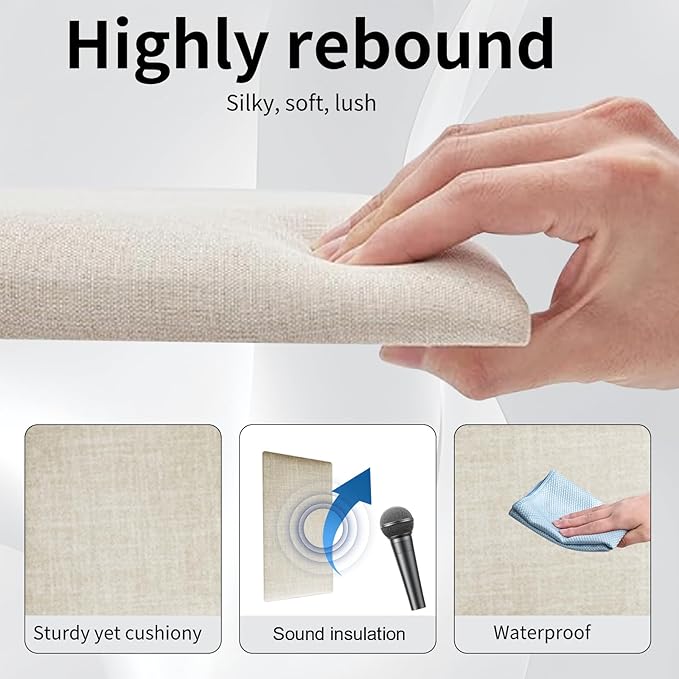 Wall Mounted Peel and Stick Upholstered Headboard, 3D Soundproof Padded Wall Panels for Queen Size, Soft Tufted Bed Head Board, Reusable Bed Headboard in Beige (9 Panels, 10" x 24")