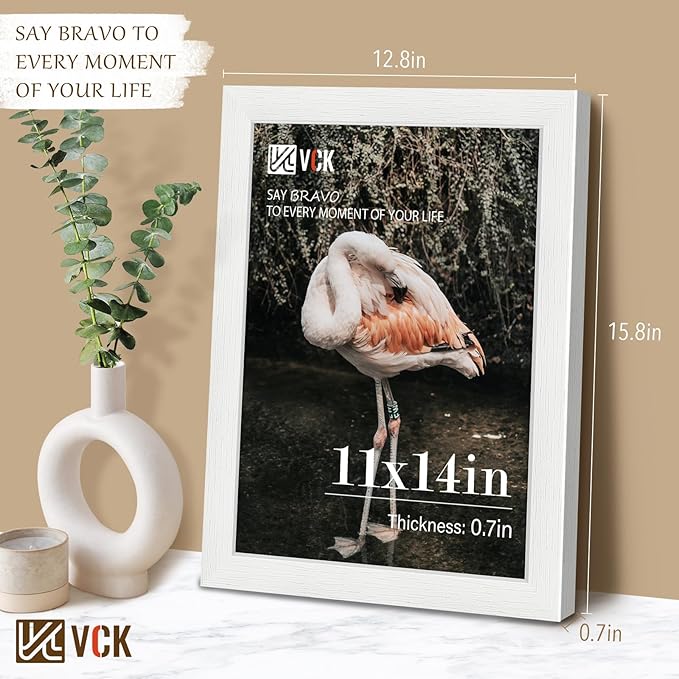 VCK 11x14 Picture Frame, White Wood 14 x 11 Diploma Document Frames, Home or Gallery Wall Hanging, 1 Pack