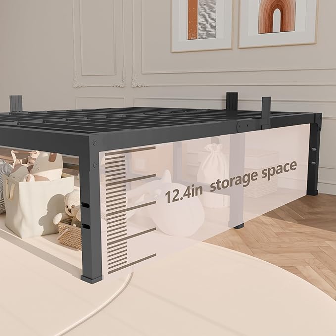 FUIOBYVV Twin XL Bed Frames 14 Inch Heavy Duty Metal Platform Bed Frame Twin Size Support Up to 3500 lbs, No Box Spring Needed/No Shaking/Steel Slat Support/Noise Free/Easy Assembly