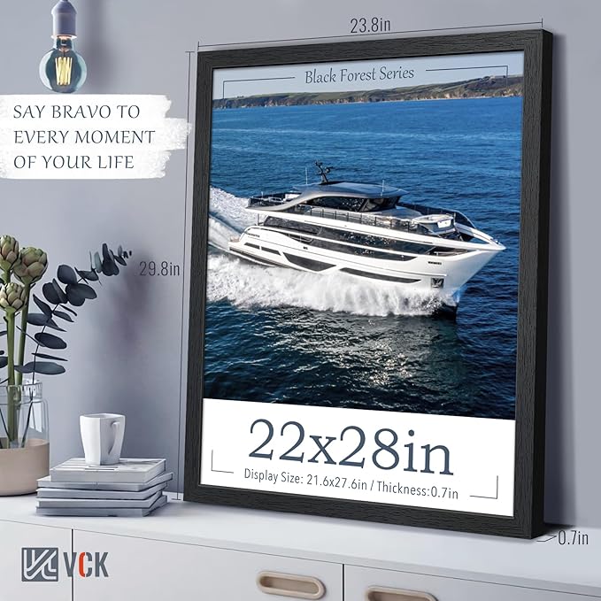 VCK 22x28 Poster Frame Set of 2 - Black, Solid Wood Picture Frame, Textured Exclusive Wall Gallery Frame