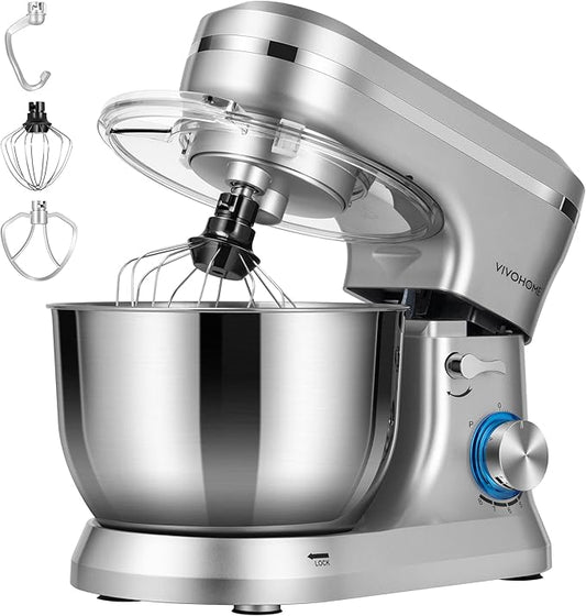 VIVOHOME 4.75 Quart Stand Mixer, 8 Speed Kitchen Electric Food Mixer, Household Stand Mixer for Baking, Cake, Bread with Beater, Dough Hook, Wire Whip and Egg Separator, Silver