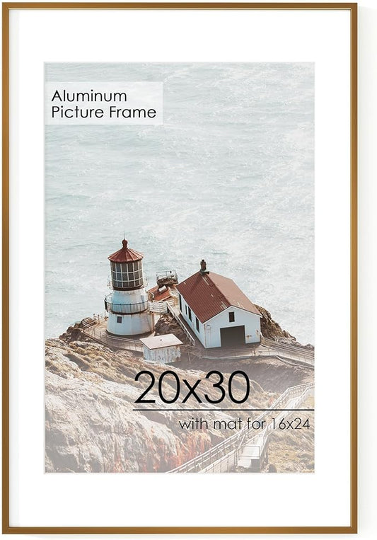 20x30 Metal Picture Frame for Wall With Mat for 16x24, 20''x30'' Aluminum Photo Frames With Tempered Glass for Home Decor, Minimalist Modern Poster Frame Horizontal And Vertical Formats, Bronze