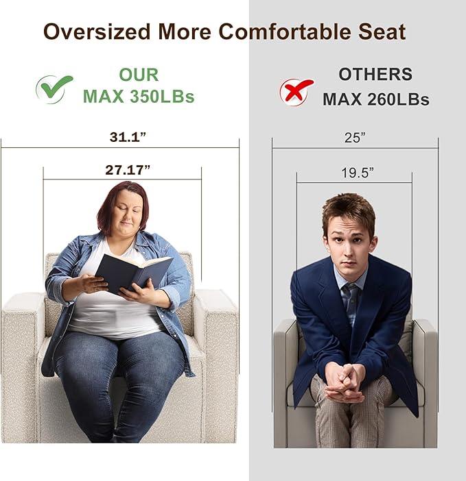 ELUCHANG Oversized Accent Chair with Ottoman,Modern Boucle Sofa Chair with Strong Wood Frame,High Supportive & Soft Sponges Comfy Upholstered Armchair Reading Chairs for Apartment White