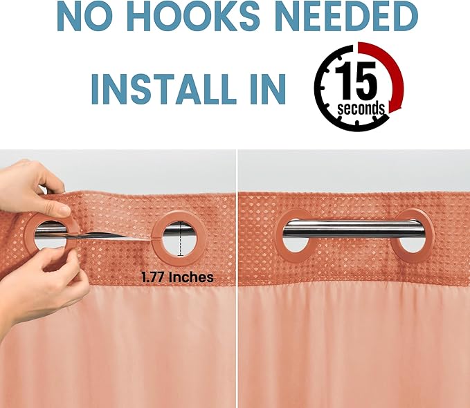 Coral Hotel Shower Curtain with Detachable Liner - 230GSM Waffle Textured,Hotel Grade,Spa Like Bath Curtain,71W x 74H