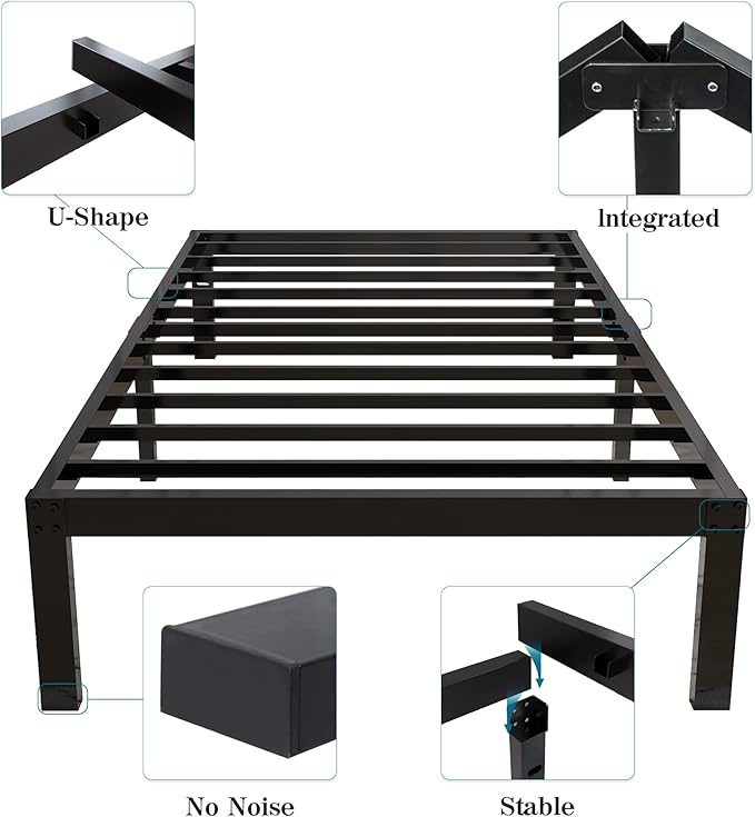 14 Inch 4000lbs Heavy Duty Support Basic Bed Frame/Mattress Foundation/Box Spring Replacement/Steel Slat Platform/Easy to Assemble/with Storage/Noise Free, Twin XL