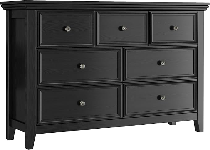 BLANKSPACE Black Dresser, Modern Dresser for Bedroom, 7 Chest Drawer Nightstand, Large Capacity Wood Cabinet for Bedroom, Living Room, Closets