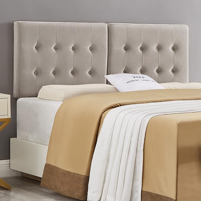 24KF Taupe Wall Mounted Tufted Button Queen Headboard Full Headboard,Soft Comfortable Velvet Padded Queen/Full Size Headboard-6035-Q-Taupe
