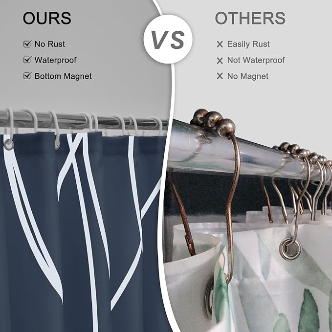 Punkray Aegean Blue Shower Curtain for Bathroom with Hooks, Shower Curtain Set, White Stripe Bath Curtains Decorative Shower Curtains Water Repellent Washable, 72 x 72